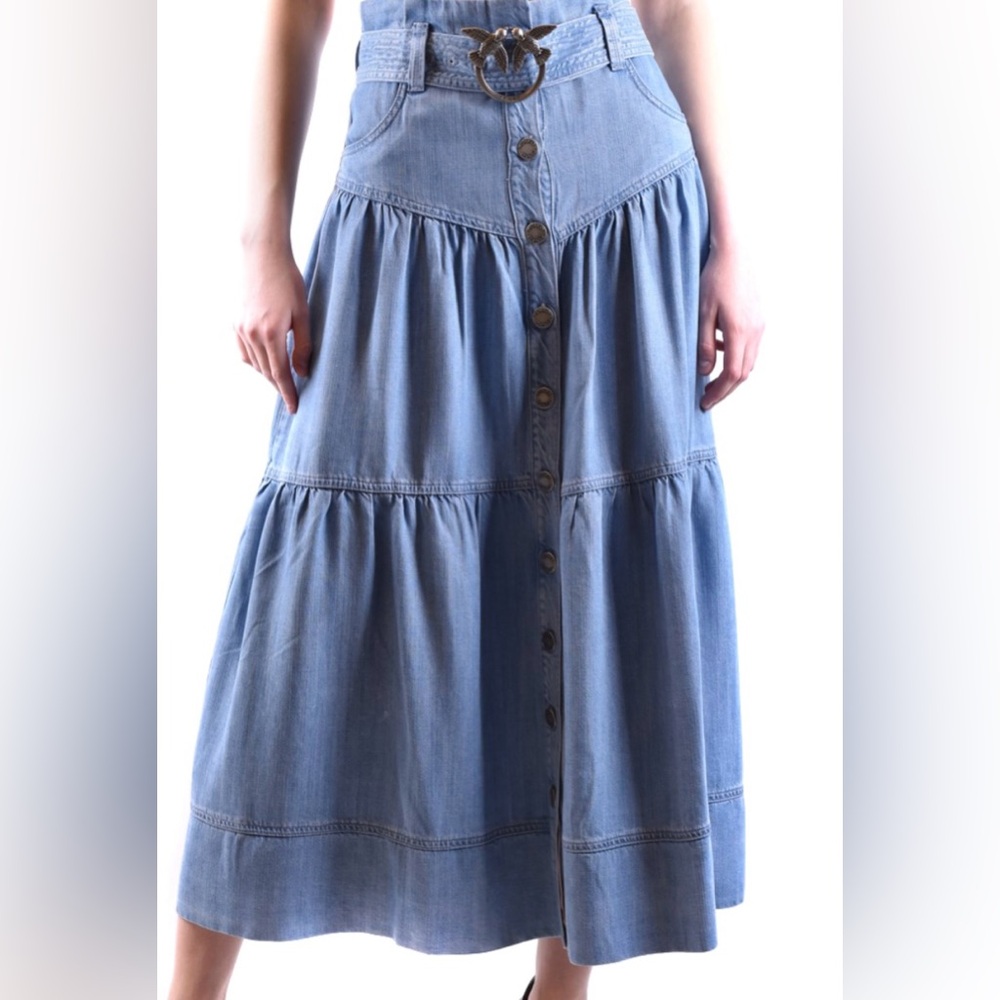 Pinko Denim Tiered Button-Down Skirt, Size 6